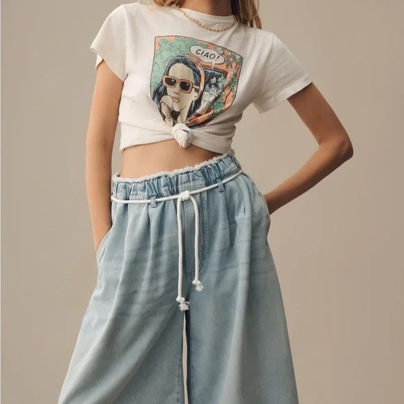 NWT Pilcro By Anthropologie Light Blue Denim Culottes Size XS - Picture 3 of 14